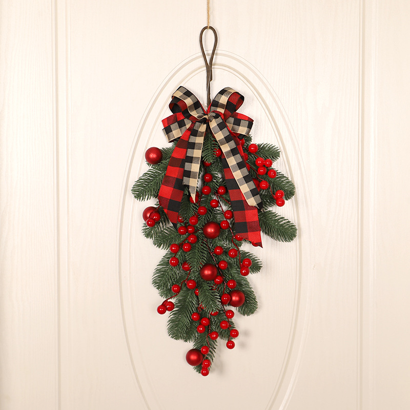 🎄Christmas promotion🔥Pre-installed red fruit door wreath with lights, urn filler with real feel