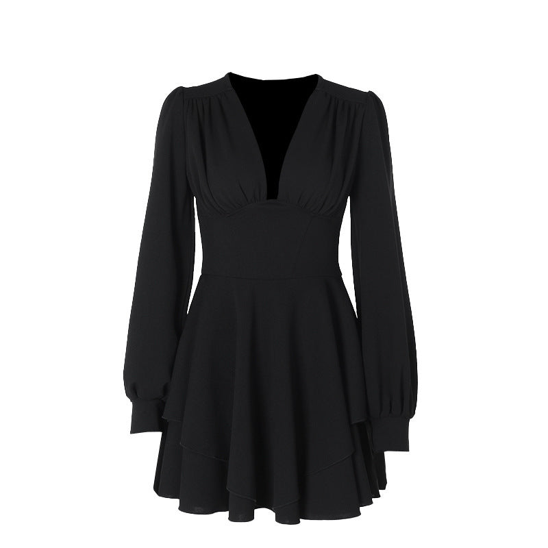 Elegant Slim V-Neck Pleated Dress for Women