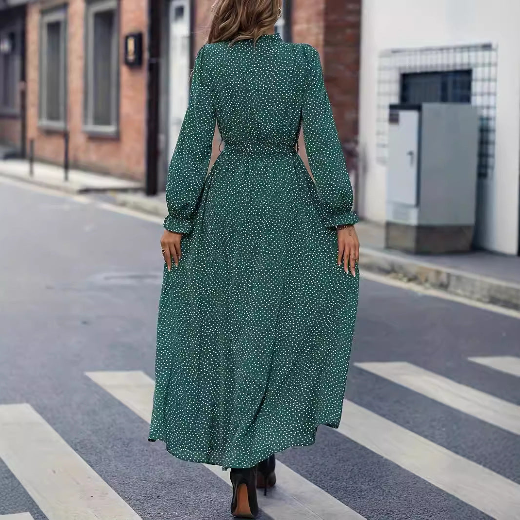 Women's Long Sleeve Polka Dot Print Dress
