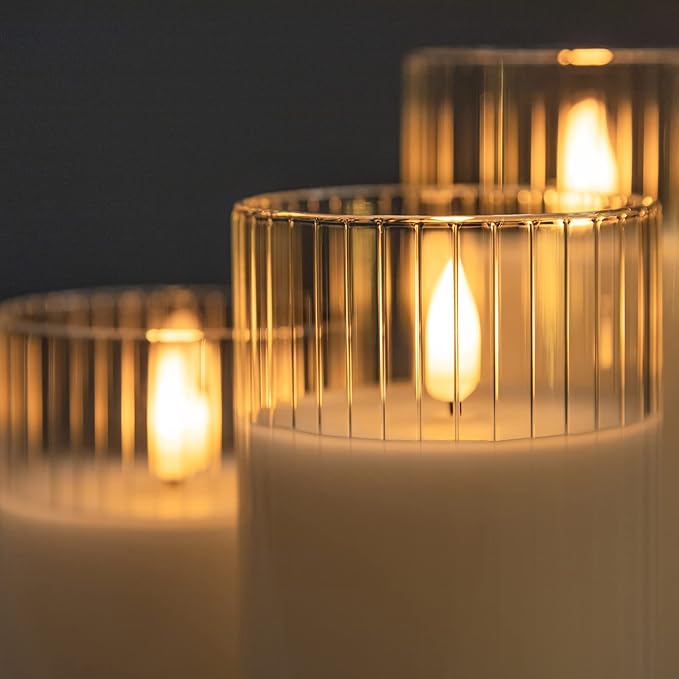 🕯️🕯️Inner Stripe Electroplated Glass LED Flameless Candle (Set of 3)