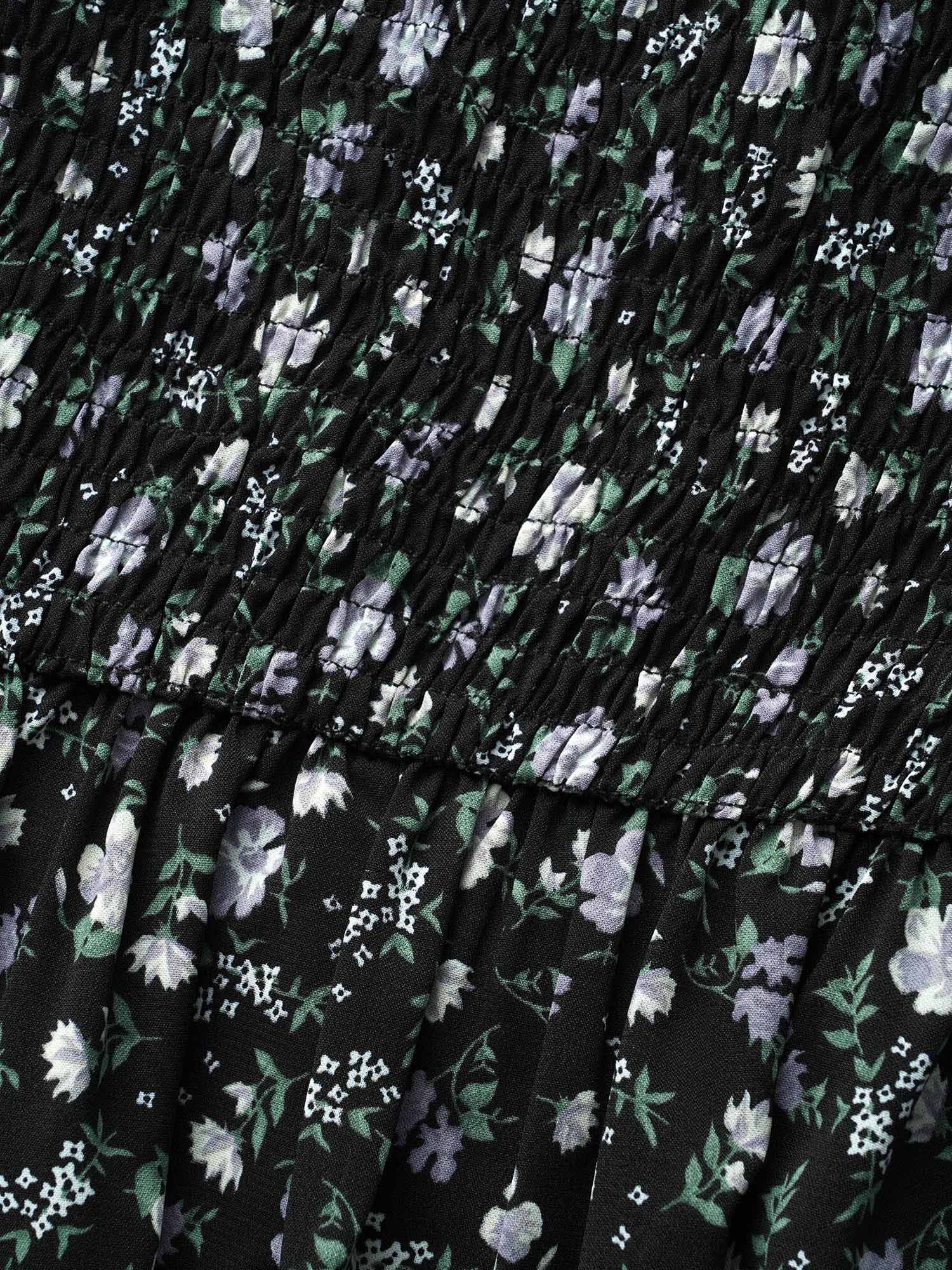 Heart Neckline Ditsy Floral Shirred Blouse