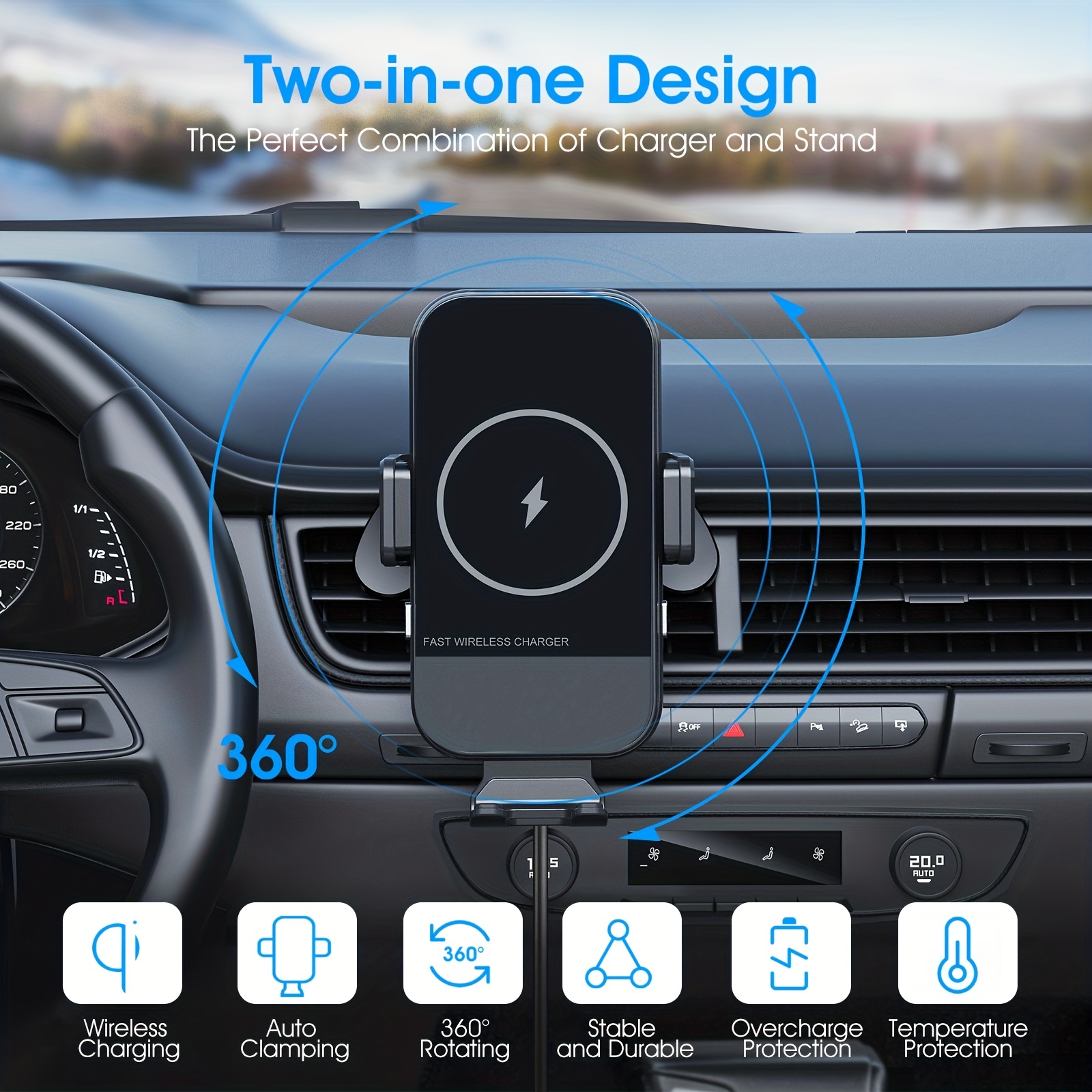 Wireless Car Charger, 15W Qi Fast Charging Auto Clamping Car Charger Phone Mount, Windshield Dashboard Air Vent Phone Holder, For IPhone 14/13/12/11/X, Samsung Galaxy S22+/S21/S10/Note 20 Car Accessories,   Perfect Gift For Christmas Birthday