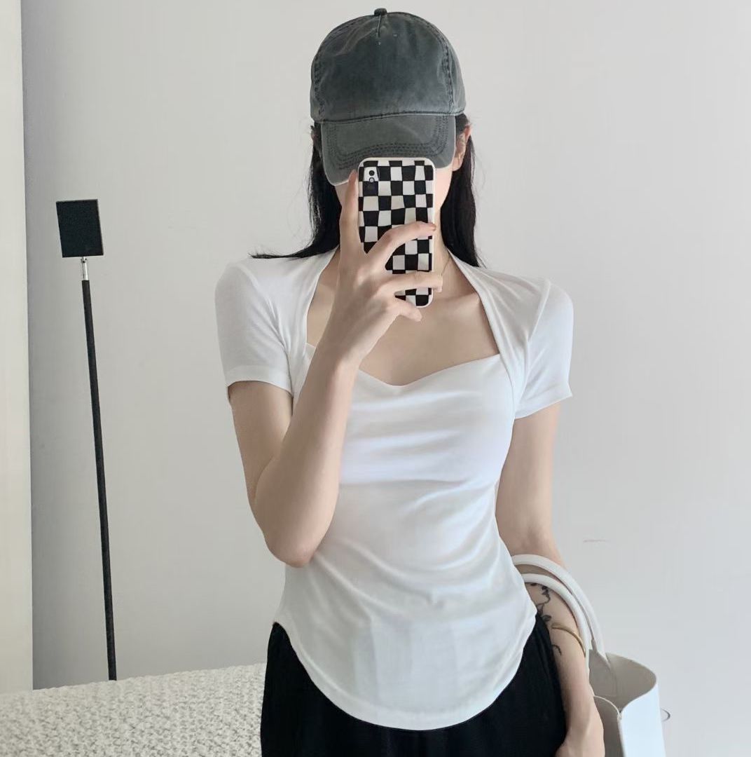 Square Collar Short Sleeve Women's Blouse
