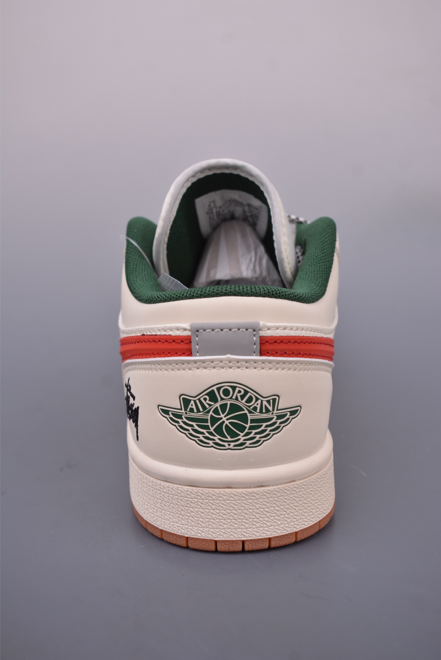 Stussy x Nike Air Jordan 1 Low OGAJ1 Basketball Shoes Off-White, Red and Green