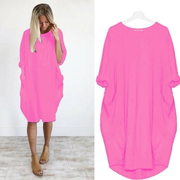 💝17 Colors Women Casual Loose Pocket Long Sleeves Dress