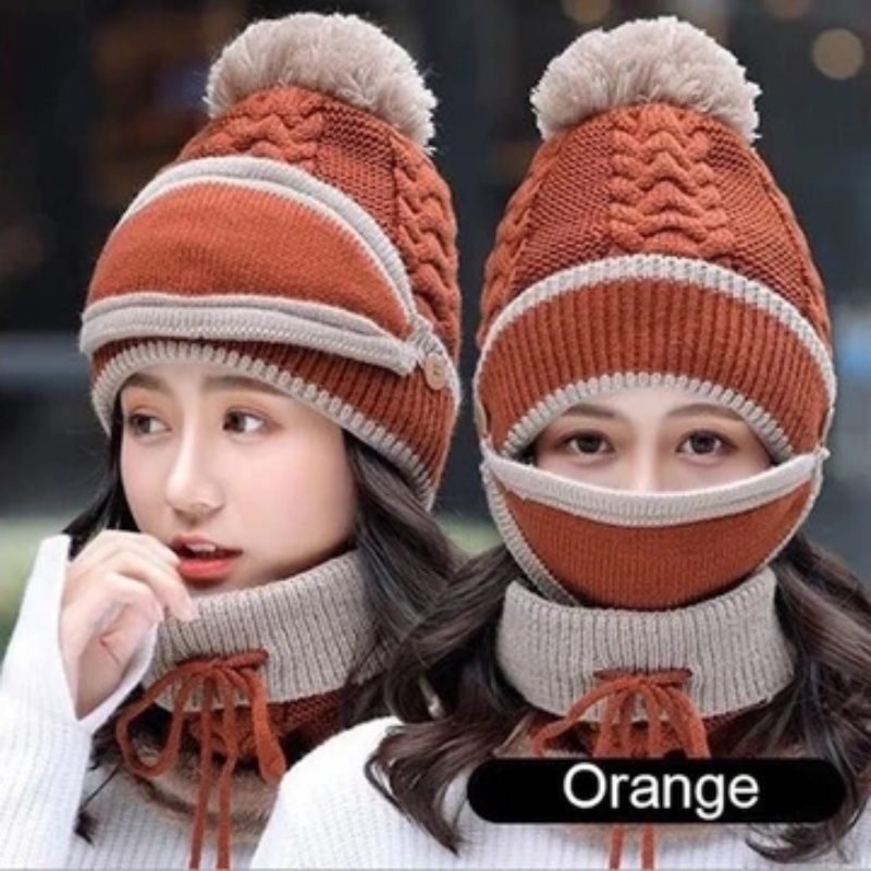 3-in-1 Knitted Winter Beanie (Hat + Scarf + Mask)