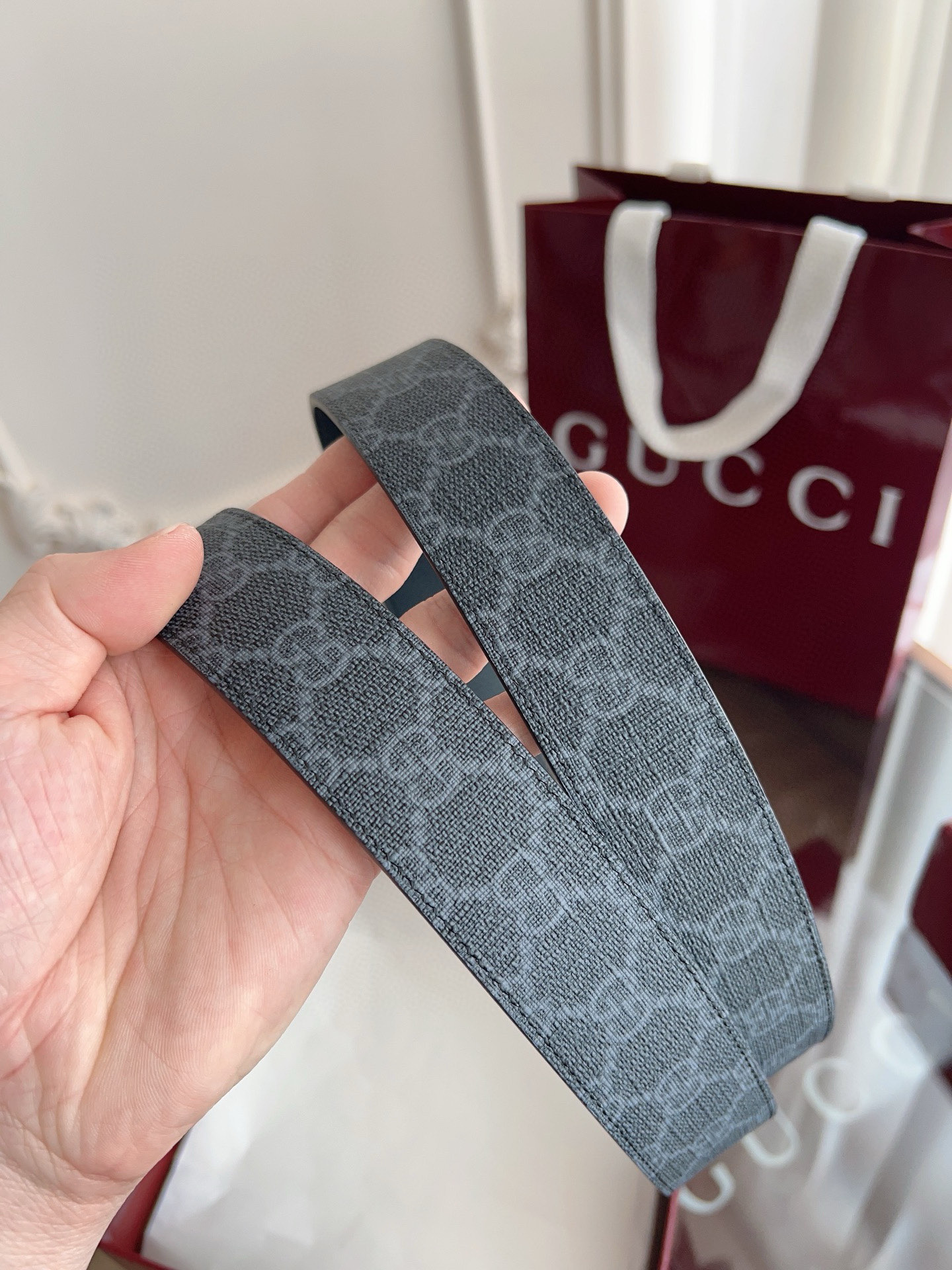 Gucci automatic smooth buckle double-sided cowhide belt width 3.5cm