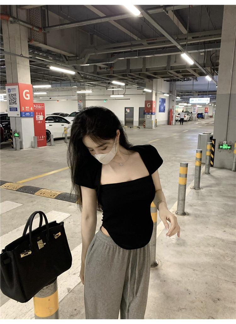 Square Collar Short Sleeve Women's Blouse