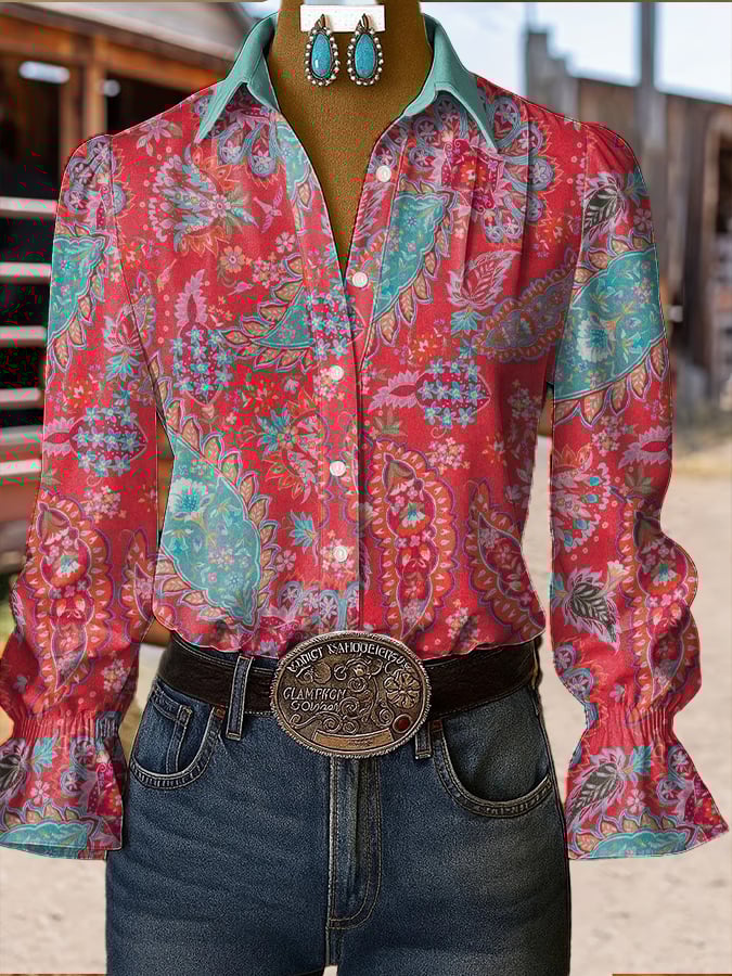 Women's casual western style pattern shirt