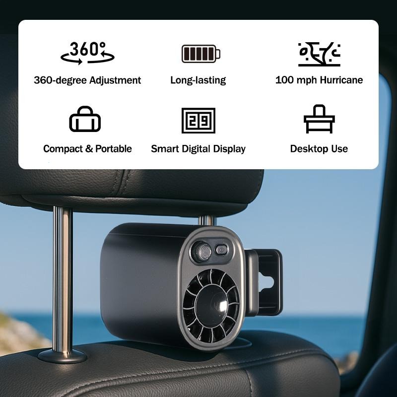 💥ON SALE💥Rechargeable 360° Rotation Car Clip On Fan with LED Display - 100 Speeds Adjustable