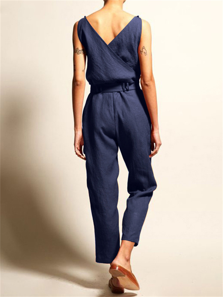 V Neck Wrap Tied Casual Jumpsuit