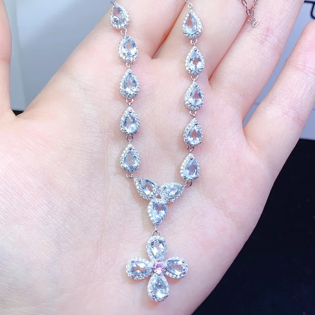 925 Sterling Silver Natural aquamarine Necklace Christmas Pendant Women's Exquisite Necklace Gem Jewelry Certified Free Shipping