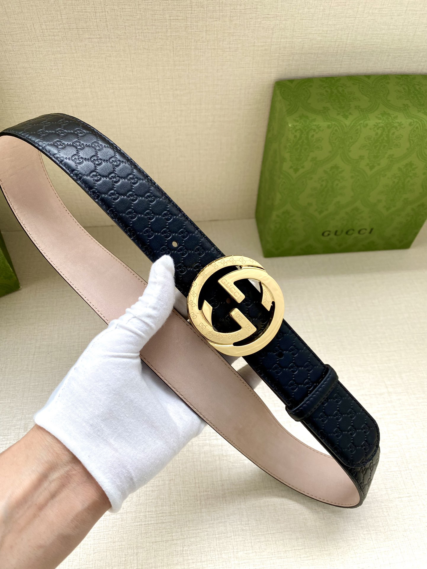 Gucci Interlocking Double G Double-sided Leather Belt 4.0CM Width