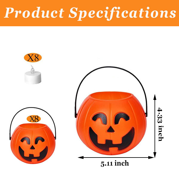 ⚡Flash Sale⚡ 8PCS Halloween Pumpkin Buckets with led candle