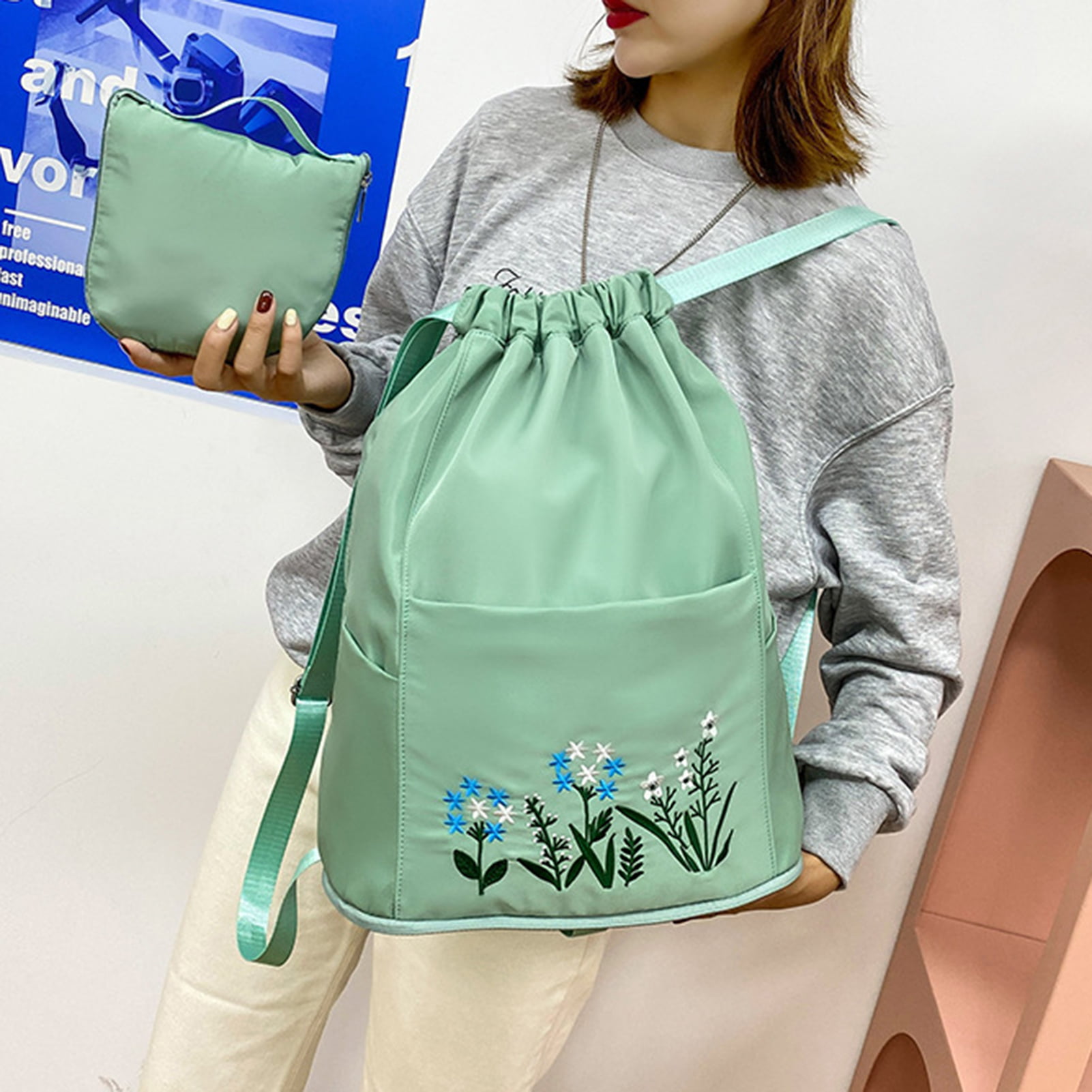 🔥Last Day-[SAVE 50% OFF]--Drawstring Foldable Embroidery Design Large Capacity Dry-wet Separation Travel Backpack-BUY 2 GET 10% OFF & FREE SHIPPING