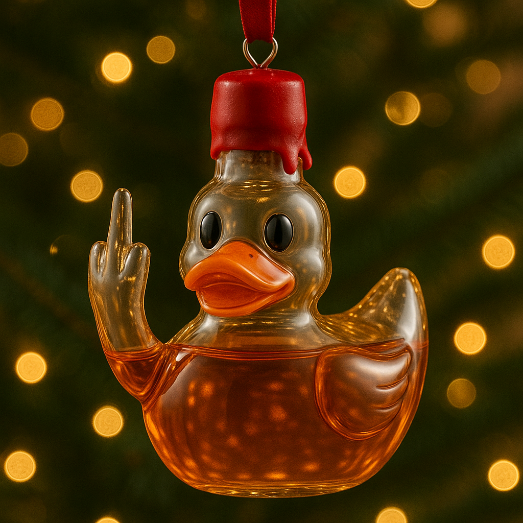Funny Mddle Finger Duck Whisky Bottle Christmas Ornament