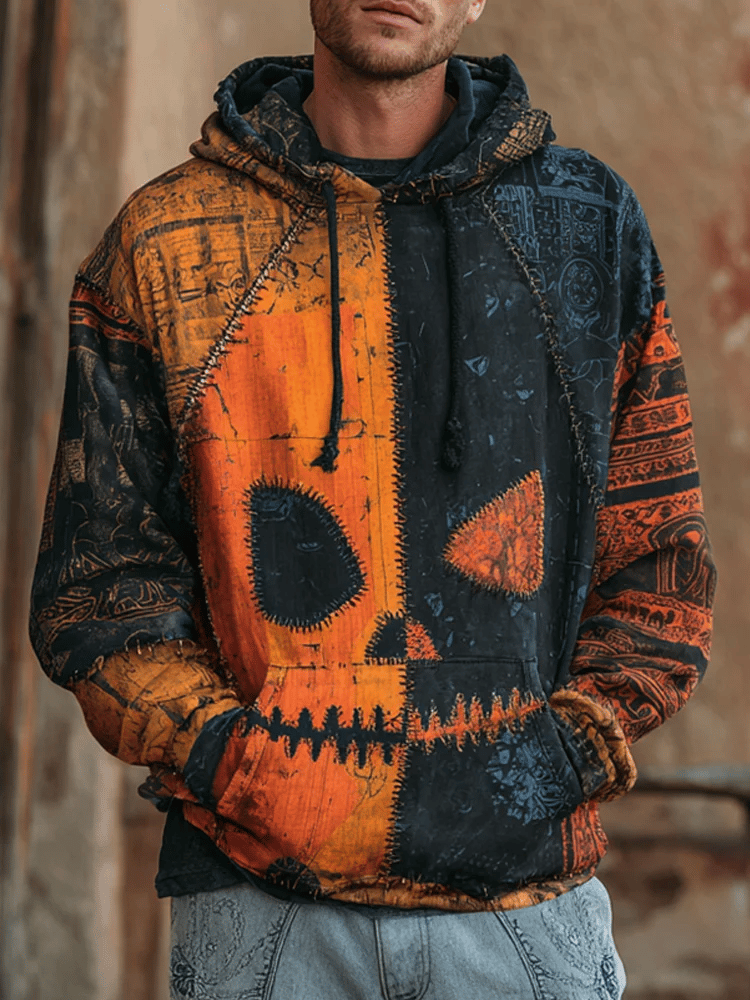 🔥Buy 3 Get 10% Off🔥Men's Retro Halloween Pumpkin Emoji Contrast Print Hoodie