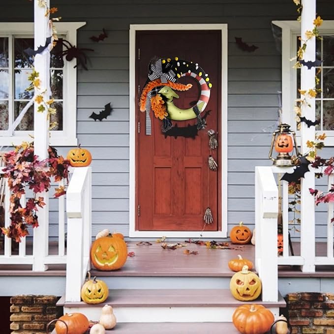 🎃🎃Scary witch and moon maple leaf wreath - Halloween decoration👻👻