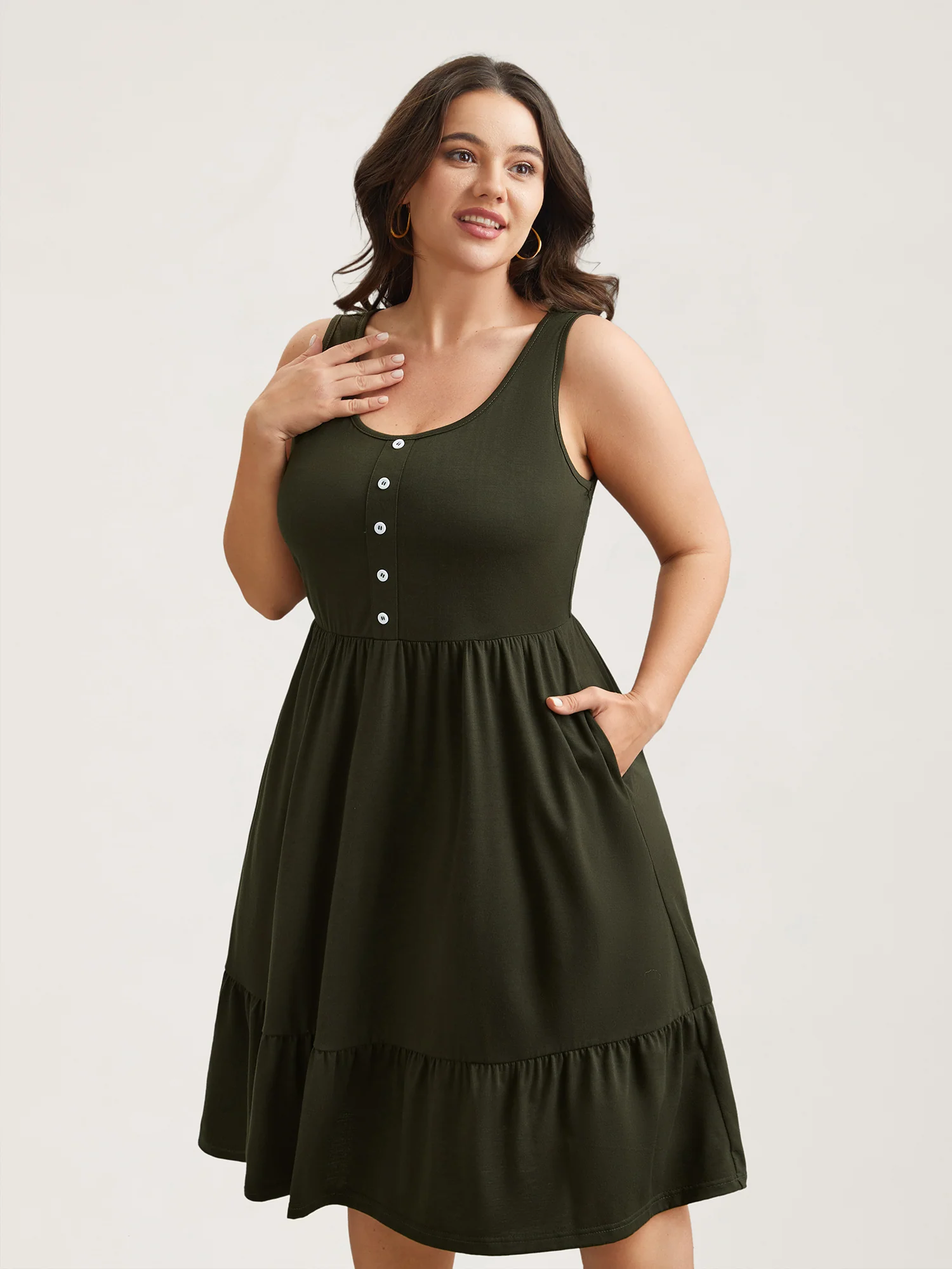 Supersoft Stretchy Waist Pockets Midi Dress