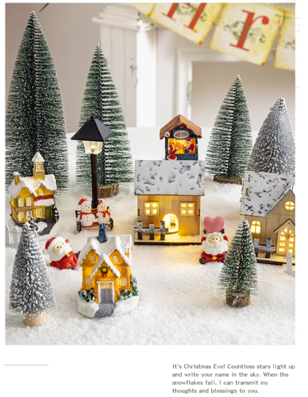 Christmas light up log cabin decoration Christmas tree micro landscape landscape town fireplace decoration scene layout