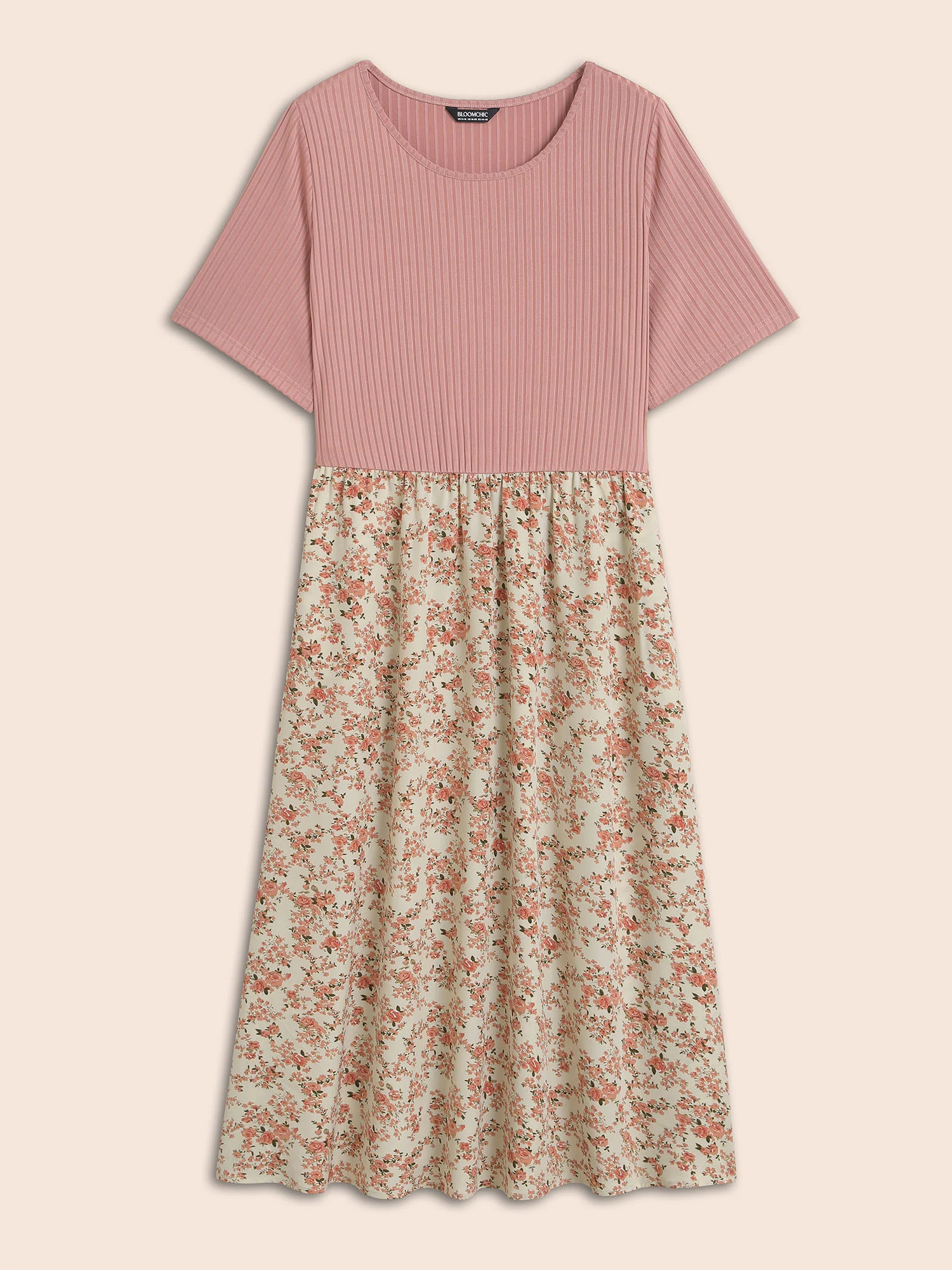 Floral Color Contrast Ribbed Pockets Maxi Dress