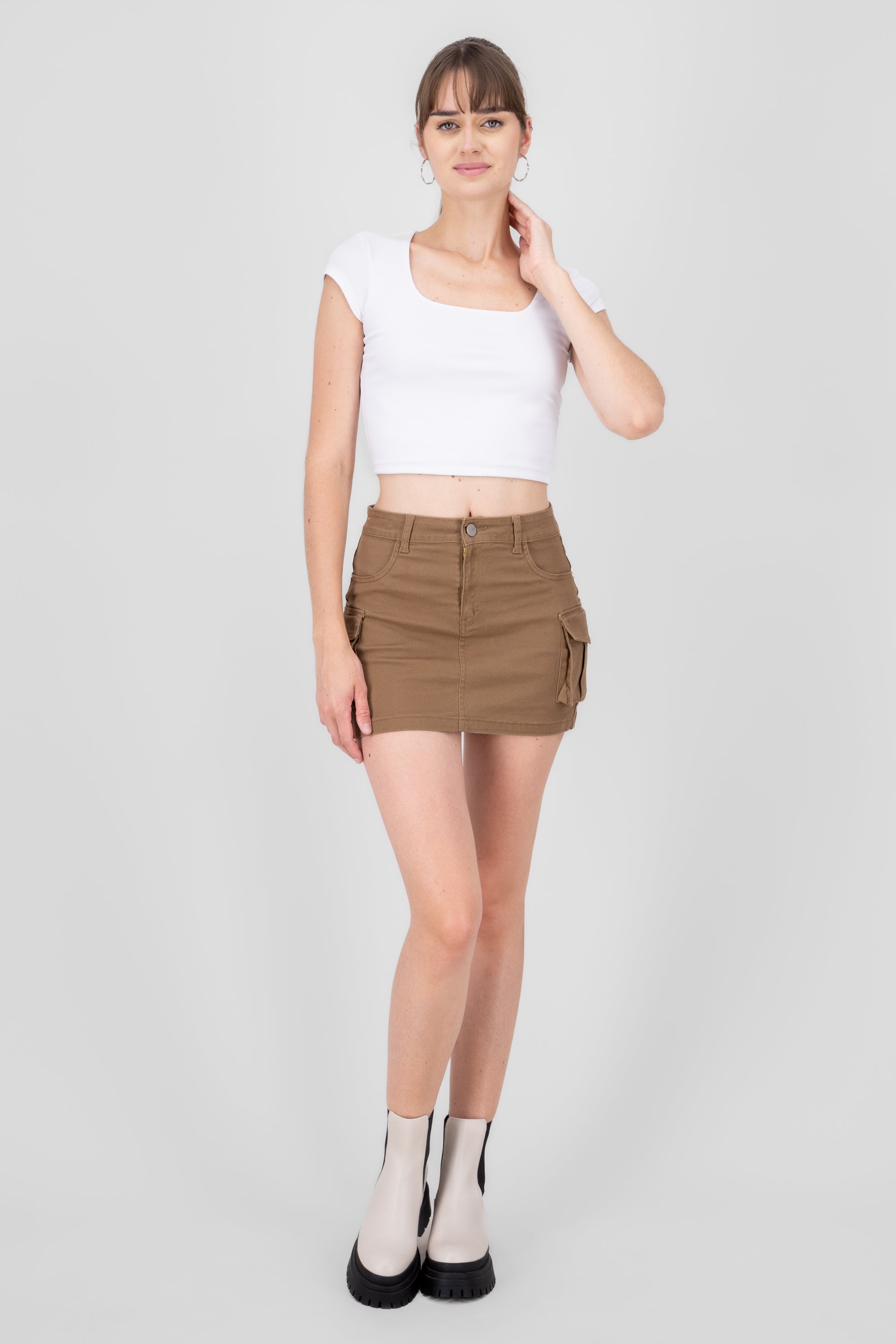 Fitted Denim Cargo Mini Skirt