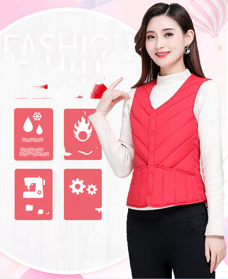 Short Down Cotton Vest for Women, Warm and Thickened with Lamb Velvet