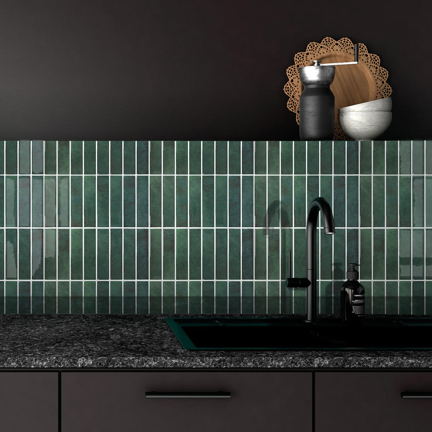Forest Green Linear Peel and Stick Backsplash Tile