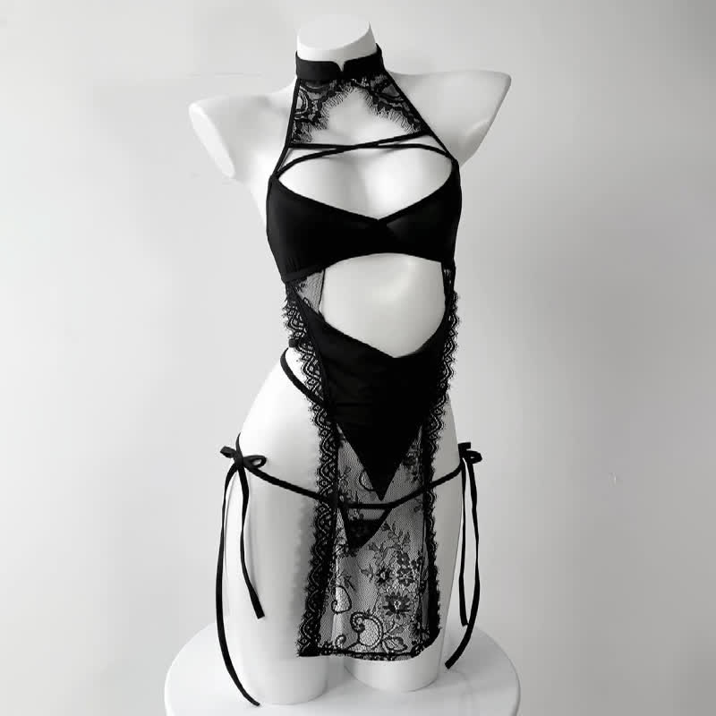 Cheongsam Lace Hollow Out See-through Lingerie