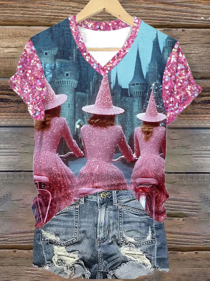 🔥Buy 3 Get 10% Off🔥Women's Halloween Witch Print V-Neck T-Shirt