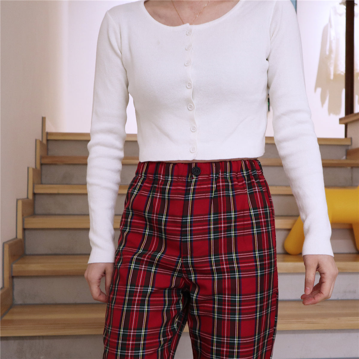 High Waist Slim Fit Buttoned Knitted Cardigan Jacket for Women