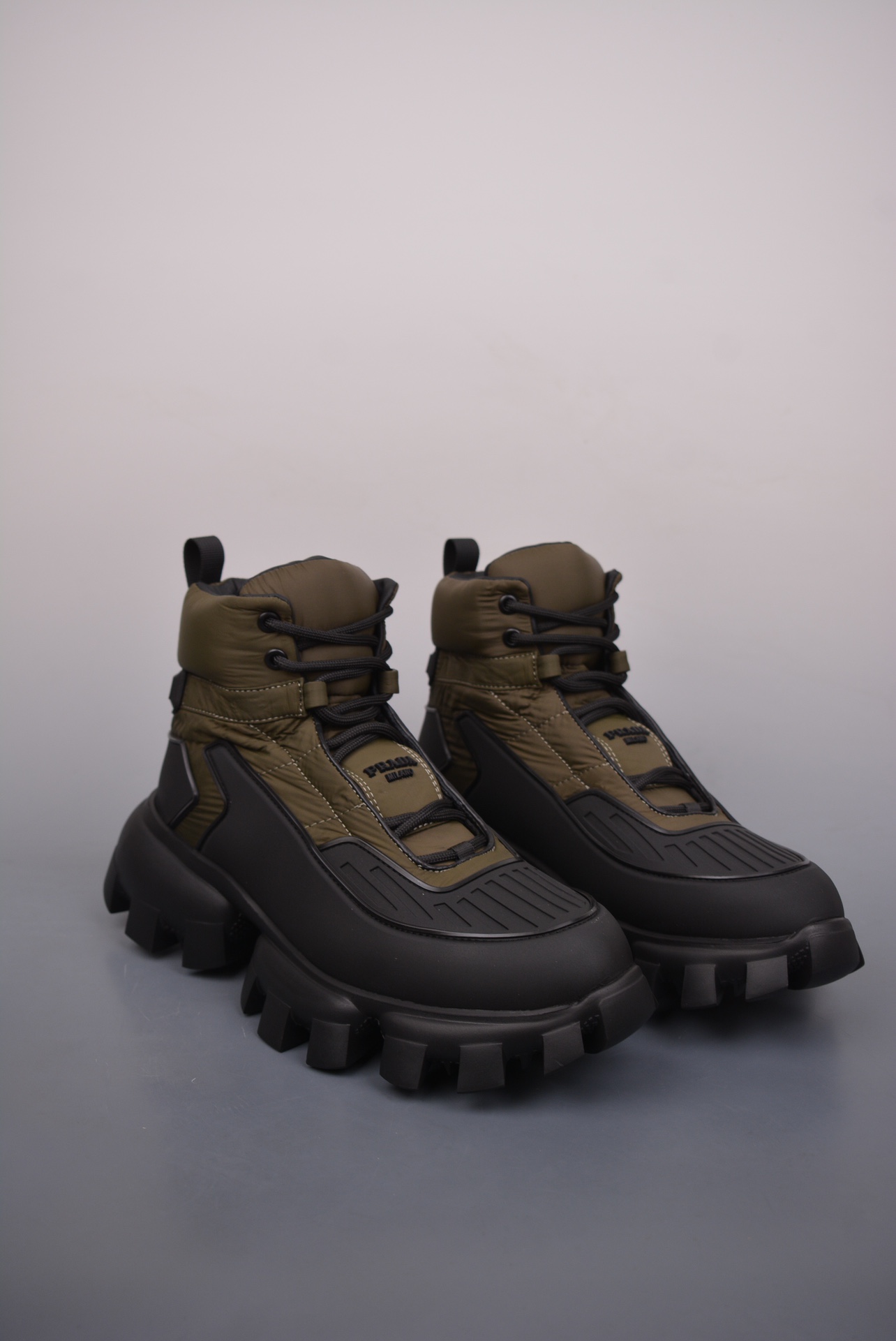 Prada Downtown High Top Sneakers Army Green