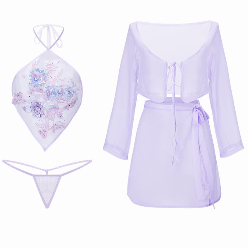 Vintage Hanfu Dudou See-through Lingerie Set