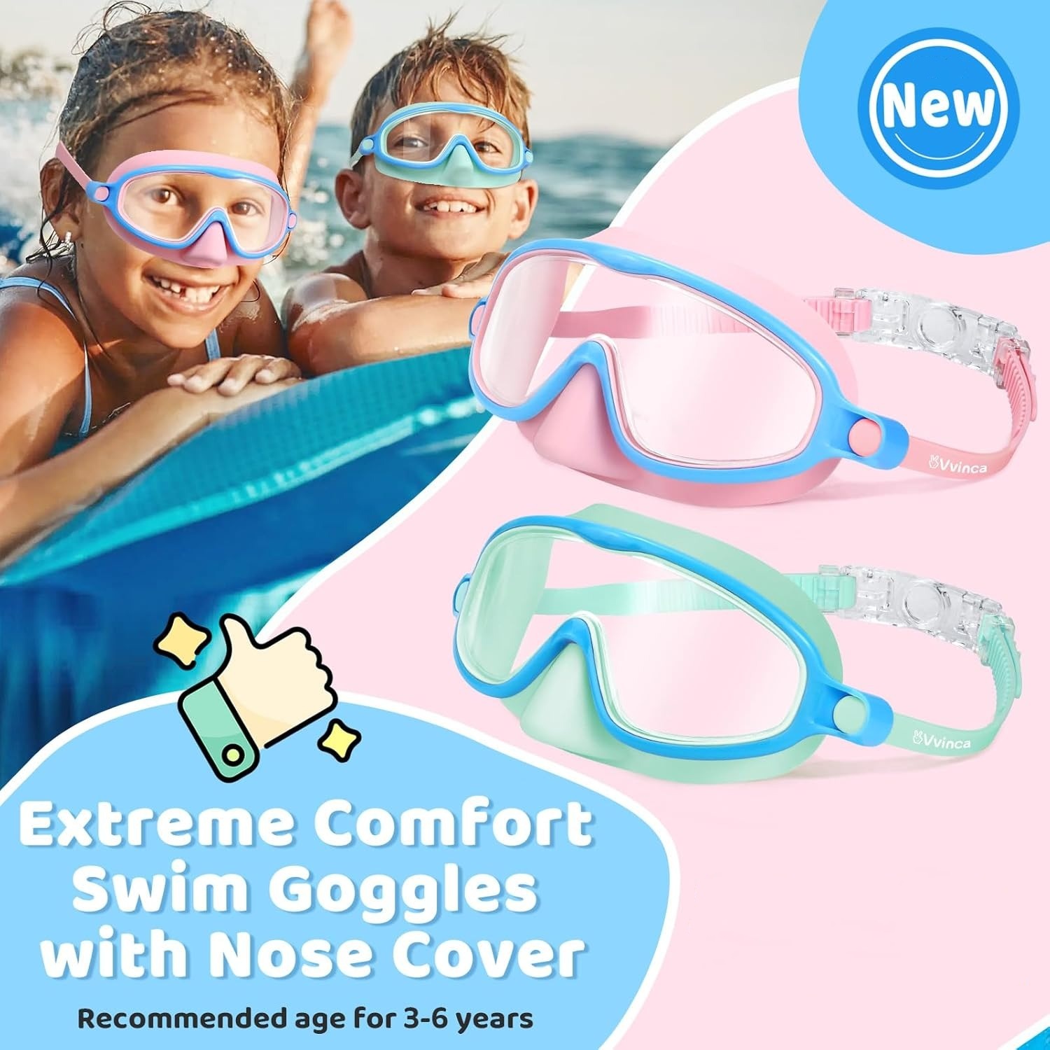 🔥ON SALE 60% OFF🔥Kids-Swim-Goggles with Nose Cover-Wide View Anti Fog UV Anti Shattered Lens