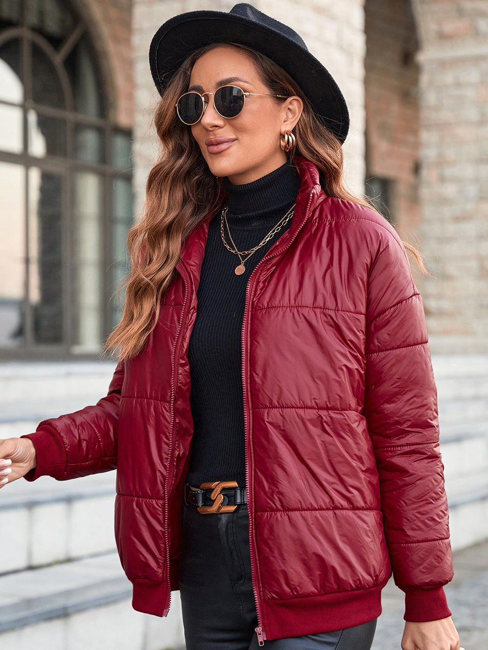 Women Clothing Casual Turtleneck Cotton Padded Coat Jacket Women Coat