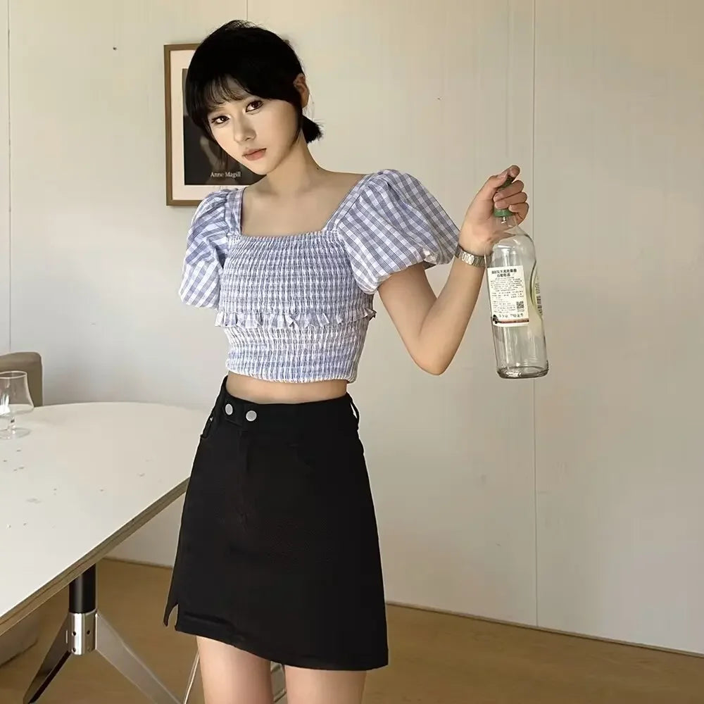 Double Button Denim Mini Skirt