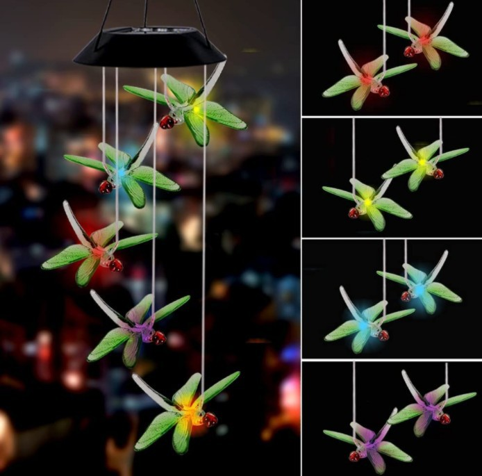 🎁🔥ON SALE - 45% OFF🔥Solar color-changing hummingbird wind chime-Rainbow Color Changing LED Lights,Six birds and it comes assembled.