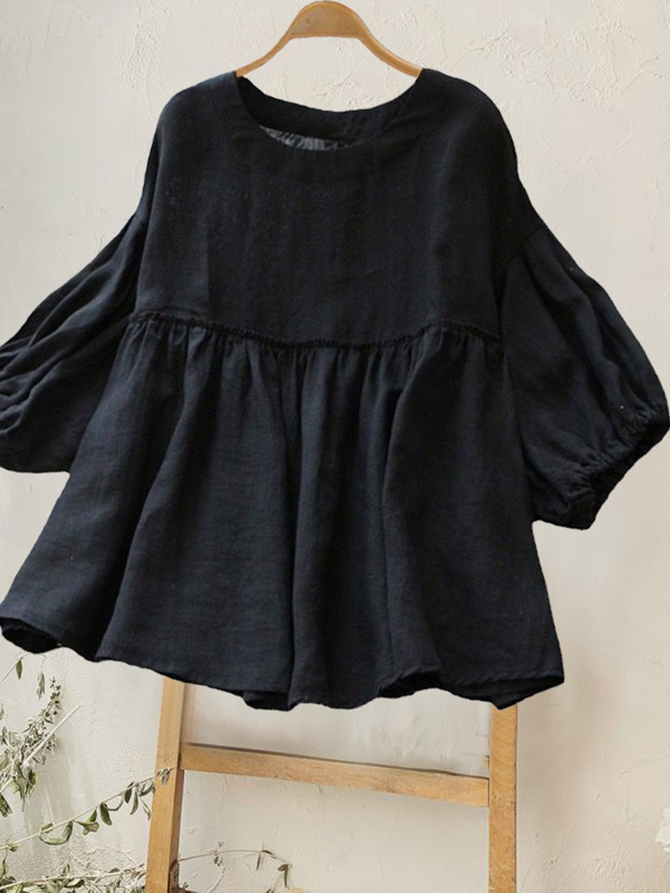 Loose Crew Neck Solid Color Mid Sleeve T-Shirt