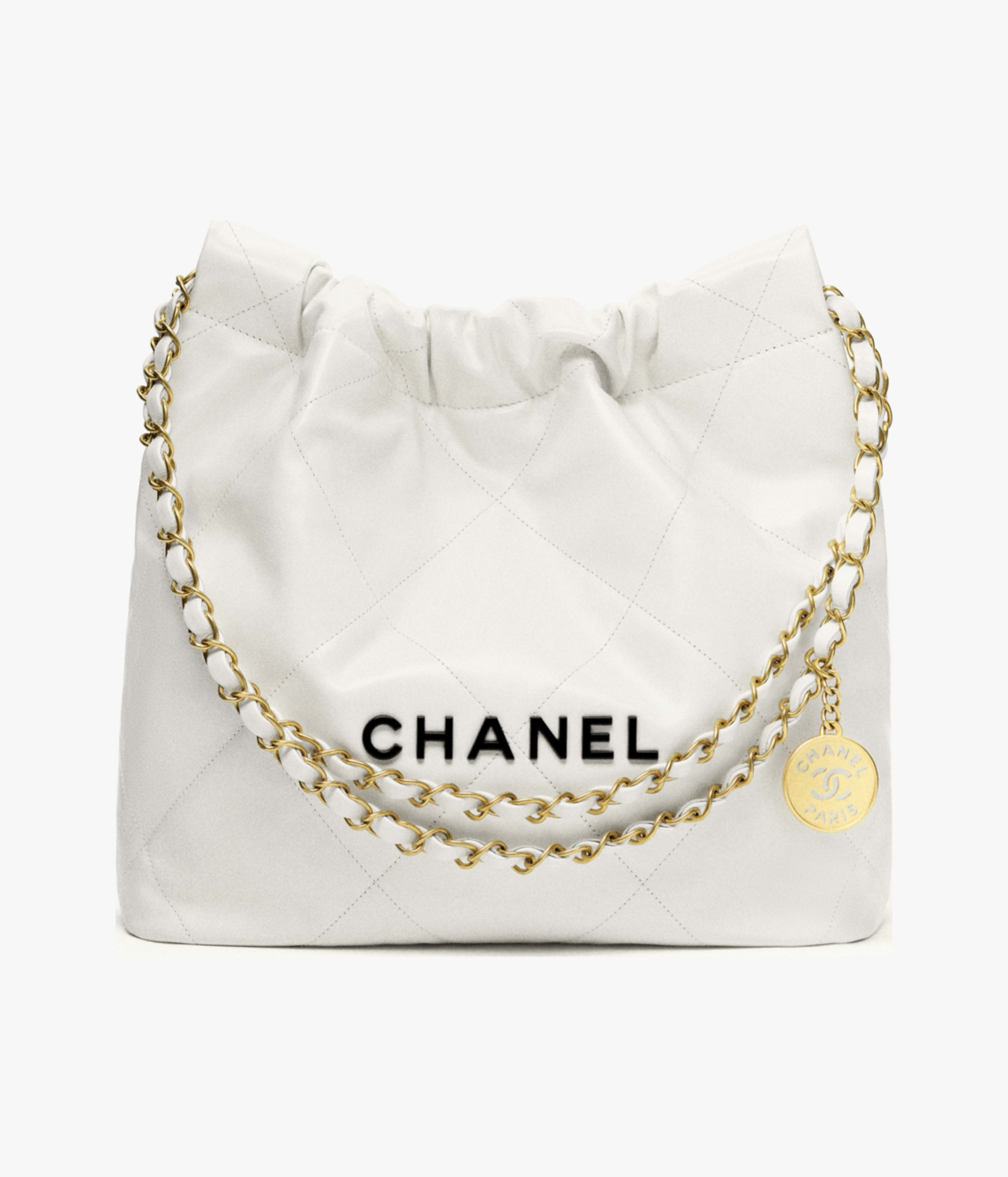 CHANEL 22 Small Handbag Calfskin, Gold-Tone & Lacquered Metal White AS3260-B09859-10601