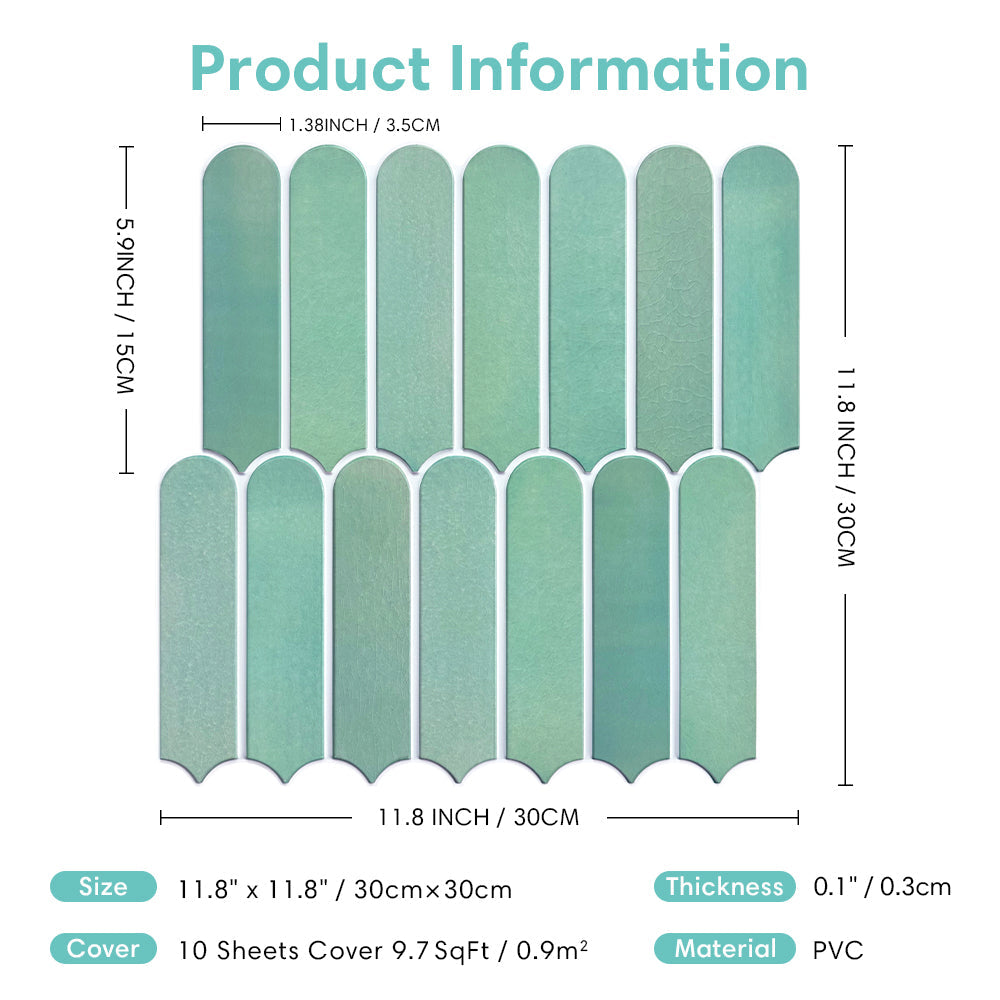 3D Jade Green Fish Scale Peel and Stick Wall Tile