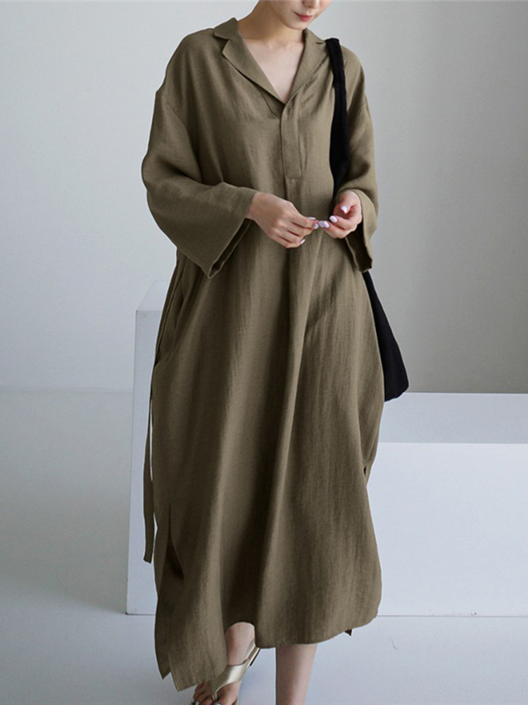 Folded Collar Split Comfy Maxi Dress