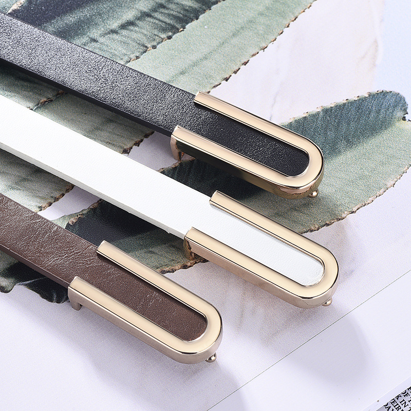 Pure cowhide thin belt lady with dress dress fashion Korean version ins style skirt belt simple leather belt