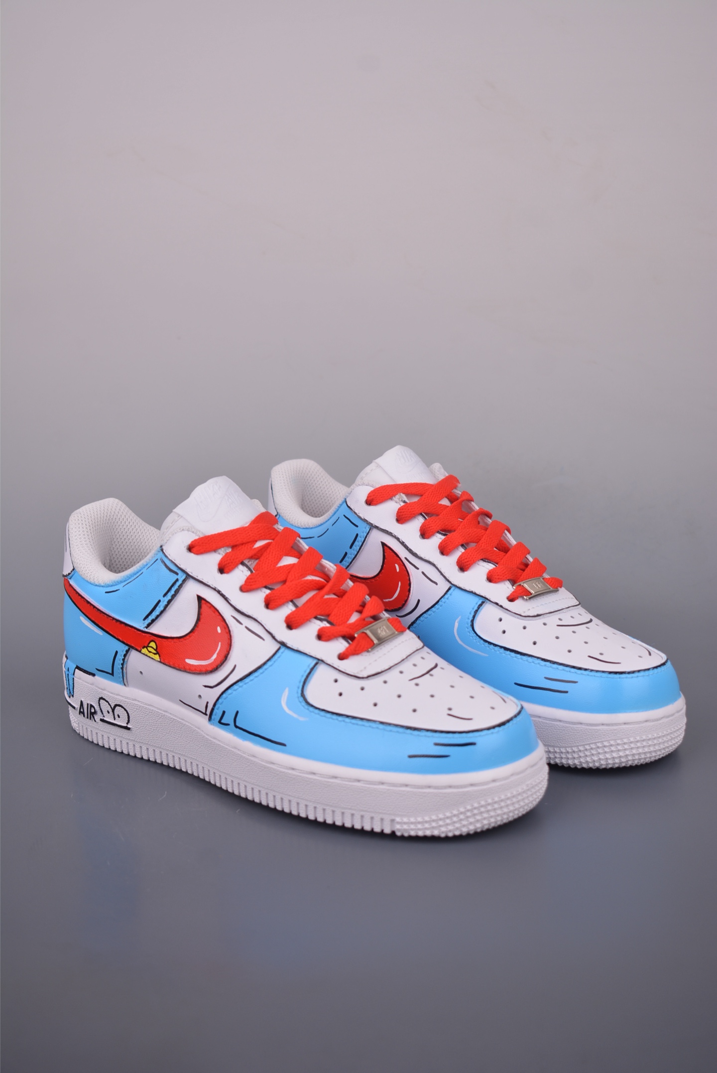 Doraemon collaboration Nike Air Force 1 Low hand-painted graffiti white, blue and red DD8959-100