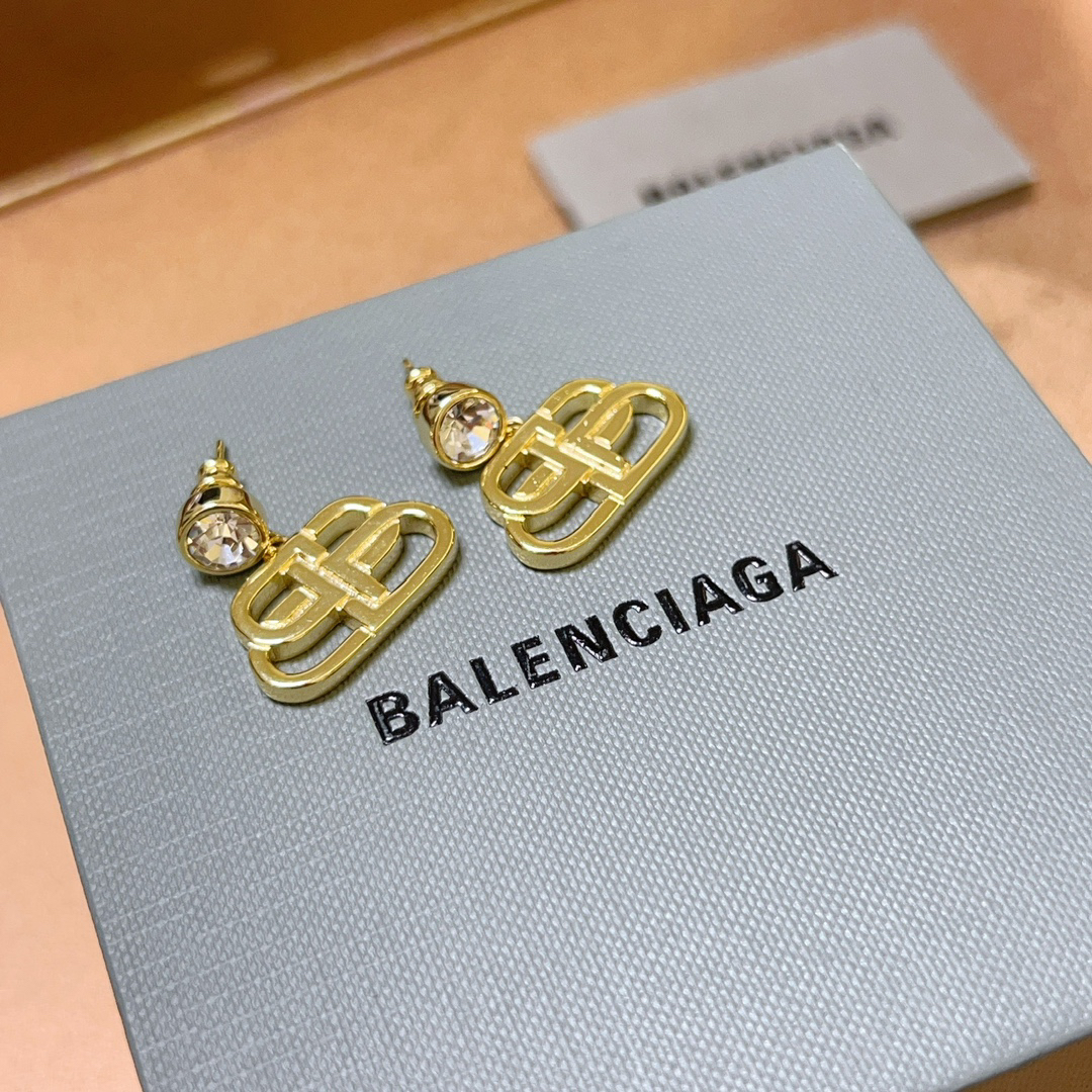 Balenciaga BB gold-tone diamond stud earrings