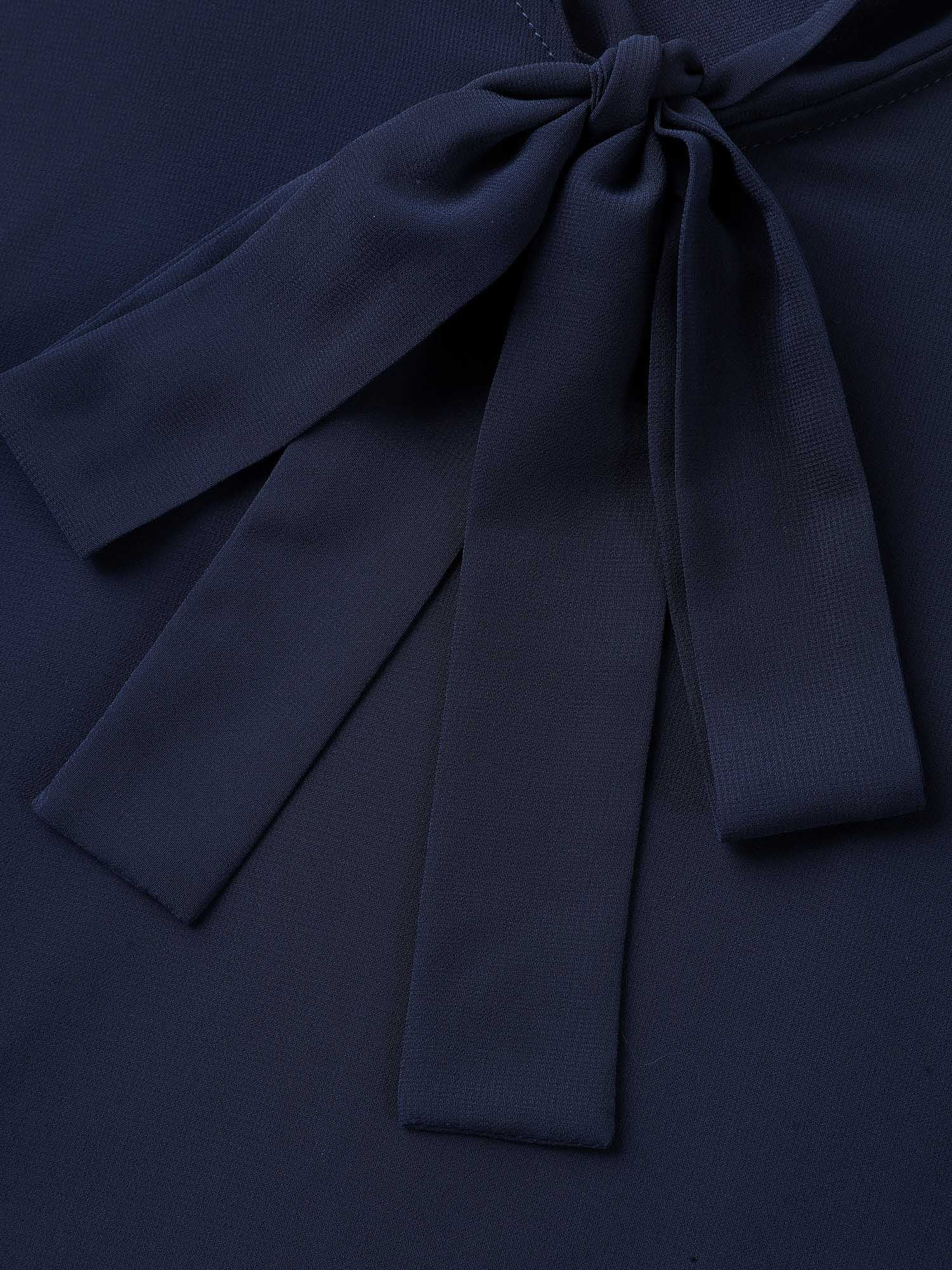 Ribbon Collar Placket Lined Blouse