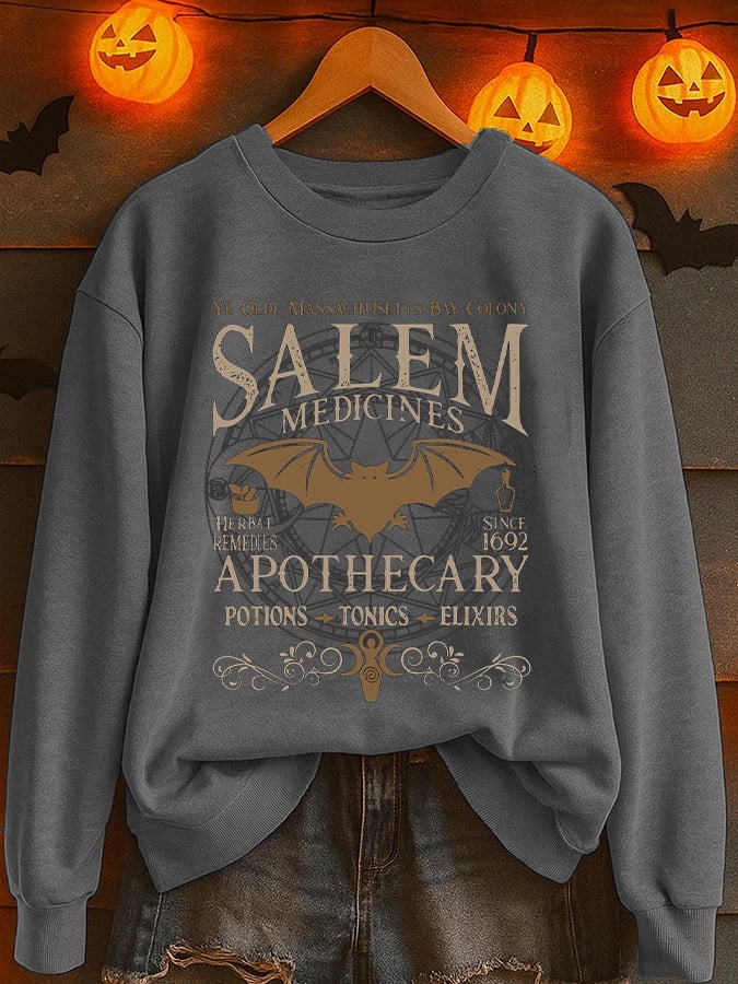 🔥Buy 3 Get 10% Off🔥Women'S Casual Halloween Salem Apothecary Print Sweatshirt