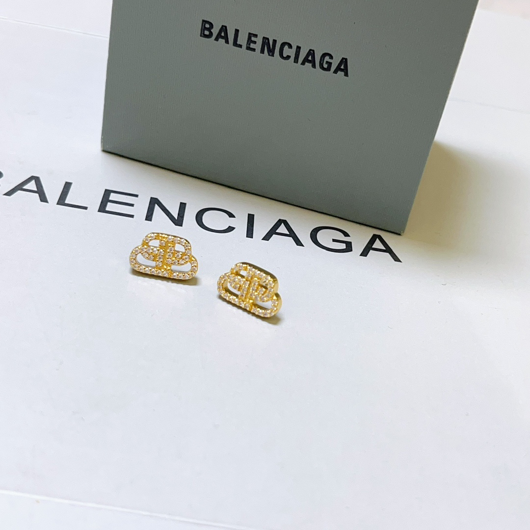 Balenciaga BB gold-tone diamond stud earrings