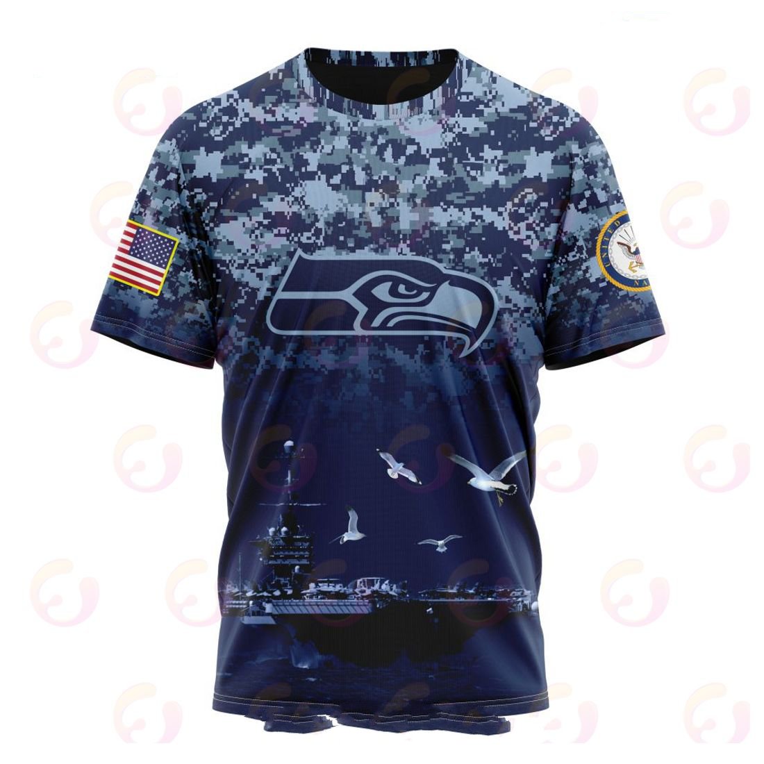 SEATTLE SEAHAWKS 3D HOODIE HONOR US NAVY VETERANS