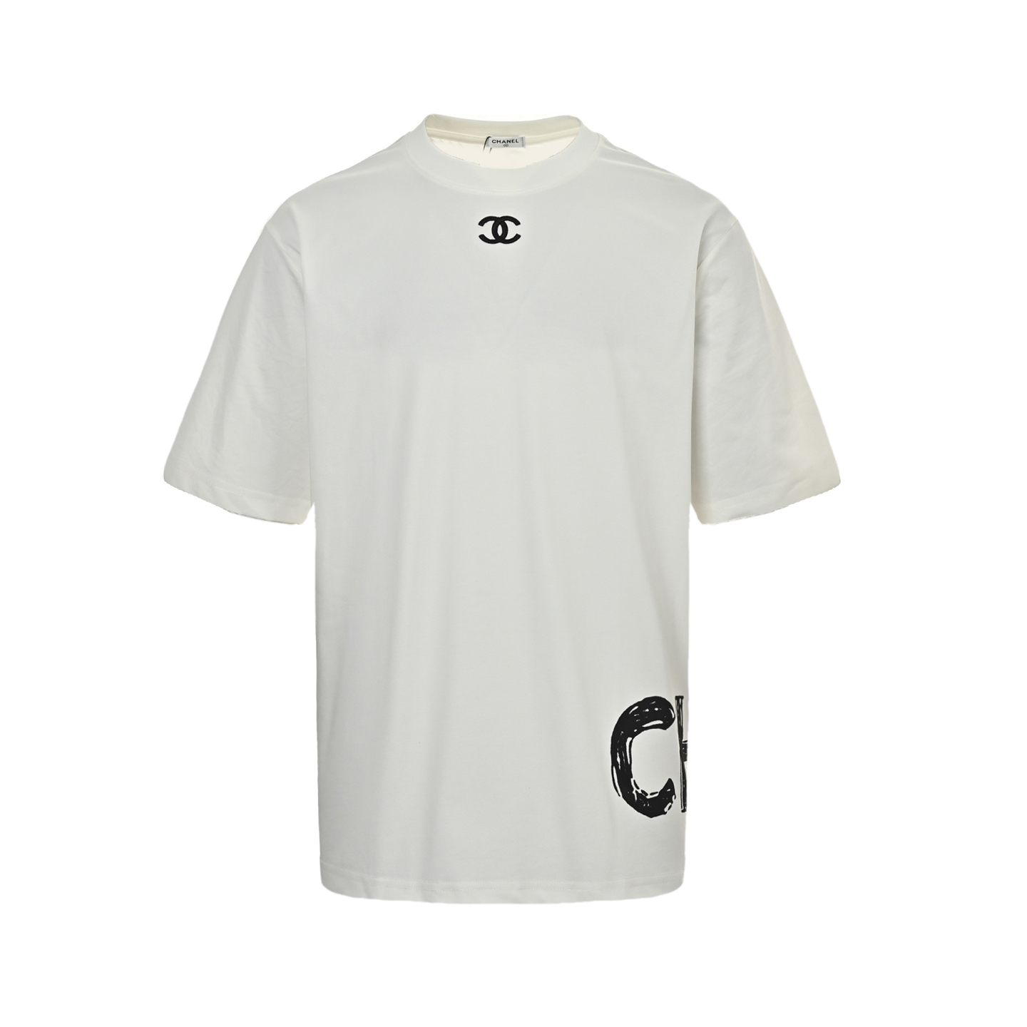 Chanel Neckline Embroidered Hem Letter Printed Short Sleeves