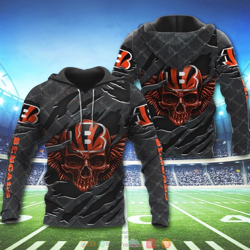 CINCINNATI BENGALS WINGS SKULL 3D HOODIE